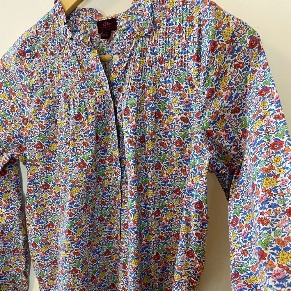 J. Crew Liberty of London Ditsy Yellow Floral Smocked Pintuck Tunic